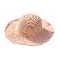 thumbnail image 1 of Women Wavy Ruffle Wide Brim Crochet Straw Sun Hat UPF 50+ UV Protection Packable Foldable Breathable Beach Travel Bucket Hat Pink, 1 of 6