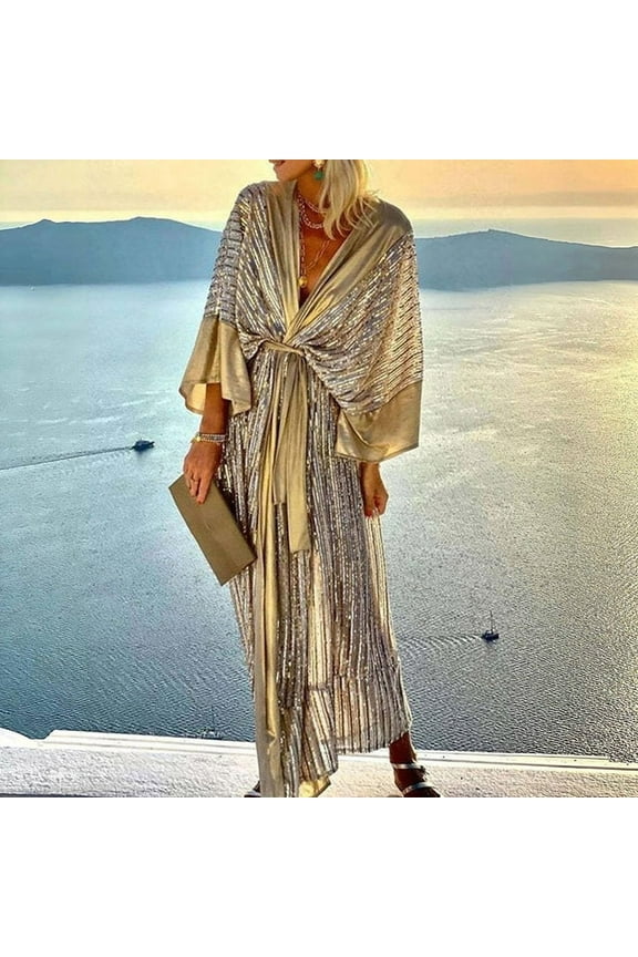 Women Wear Sequin Cardigan Bat Sleeve Party Holiday Dress V Neck Sequin Long Evening Dress Womens Stripped Cardigan Light Weight Cardigan Sweaters for Women Open Front Summer Thin plus Size Cardigans