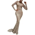 thumbnail image 1 of Women Wedding Dress Lace Sequin Embroidered Long Sleeve Bridal Maxi Dress Evening Gown Bodycon Bridesmaid Slim Sexy Dresses, 1 of 7