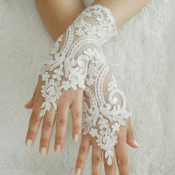 Women Wedding Fingerless Gloves Lace White Black High Quality Wedding Gloves Mittens Accessories Girls Party Sexy Gloves Women Fingerless Lace Gloves, Bridal Prom Lace GlovesCostume Accessories