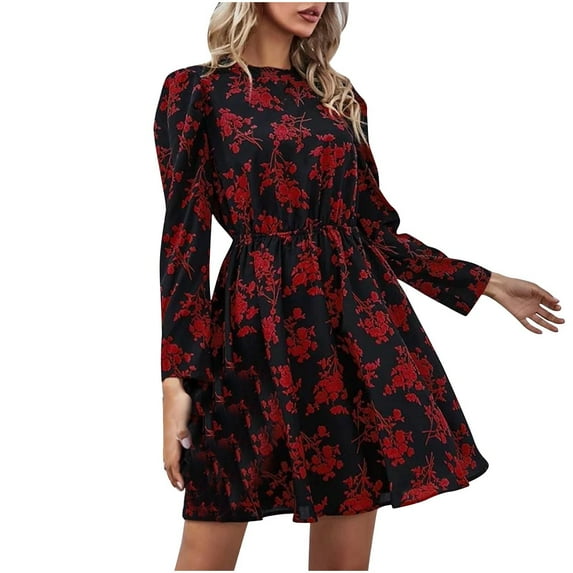Women Wedding Guest Dresses Fall Fashion Clothes Spring Long Sleeve Floral Cocktail Party Mini Babydoll Dress