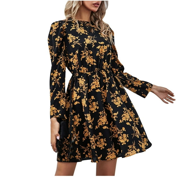 Women Wedding Guest Dresses Fall Fashion Clothes Spring Long Sleeve Floral Cocktail Party Mini Babydoll Dress