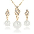 thumbnail image 1 of Women Wedding Rhinestone Faux Pearl Spiral Pendant Necklace Earrings Jewelry Set, 1 of 6