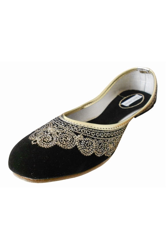 Women Wedding Shoes Leather Handmade Indian Mojaries Jutties Black US 5-10