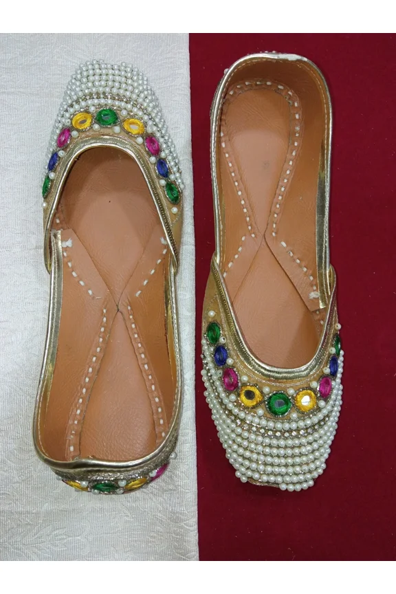 Women Wedding Shoes Leather Handmade Indian Mojaries Jutties Flats Slip-On US 6