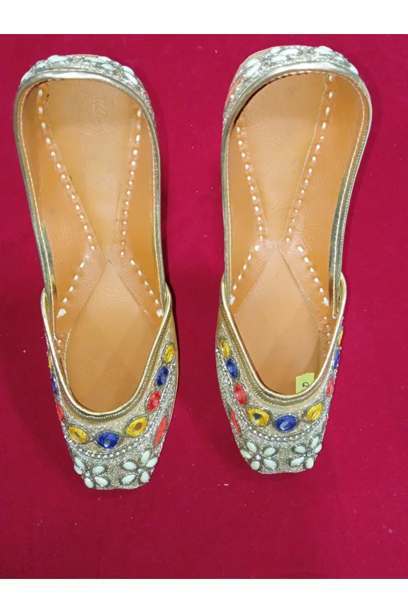 Women Wedding Shoes Leather Handmade Indian Mojaries Jutties Flats Slip-On US 9