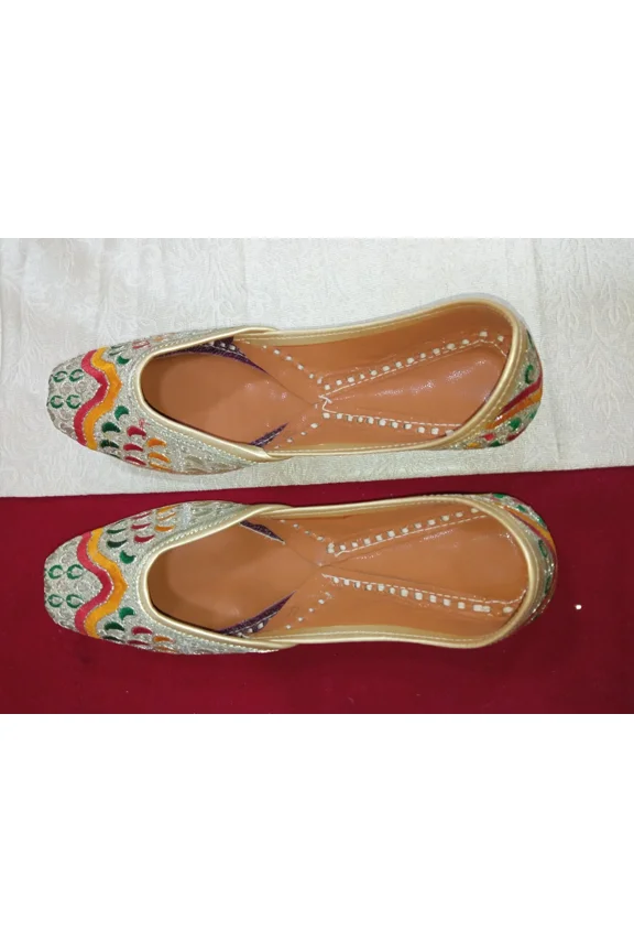 Women Wedding Shoes Leather Handmade Indian Party Jutties Mojaries Flats US 7.5