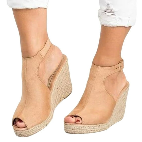Women Wedge Espadrille Sandals Metal Buckle Slingback Platform