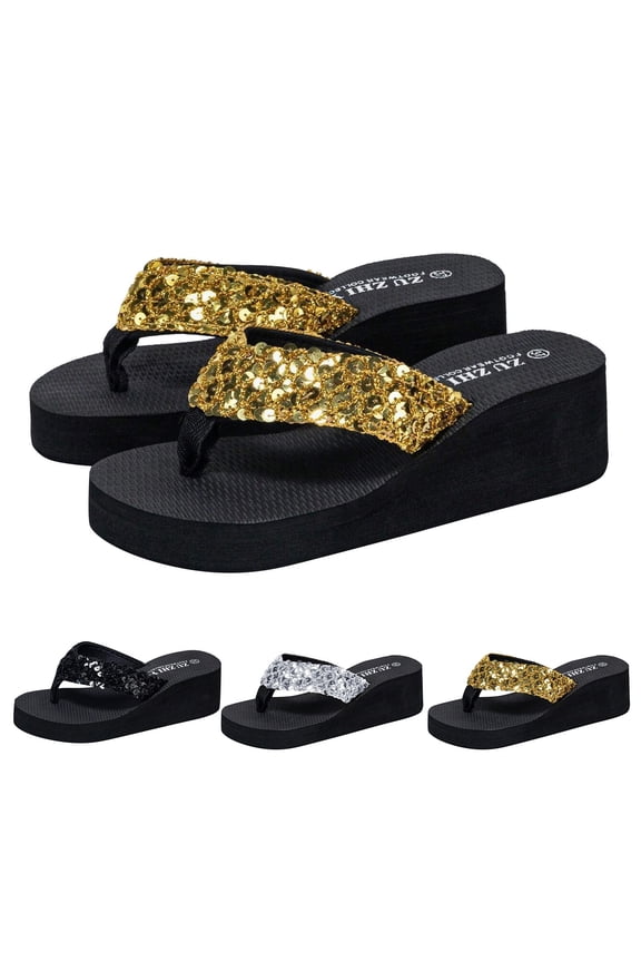 Women Wedge Flip Flops Walking Sandals Comfortable Platform Thong Slippers Non Slip High Heels Comfortable Cushion Summer Beach Shoes Gold Size 7.5