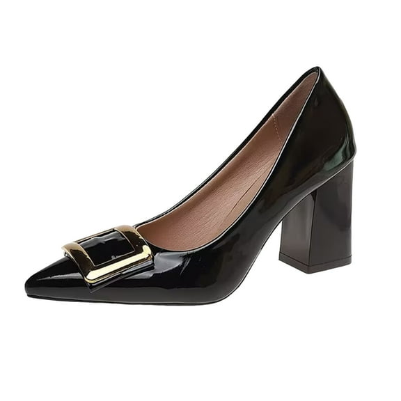Women Wedge Heel Pumps Low Heel Slip On Pumps Closed Pointy Toe Dress Shoes with Buckle for Work Casual Daily Life Party Dress Black Women Sandal