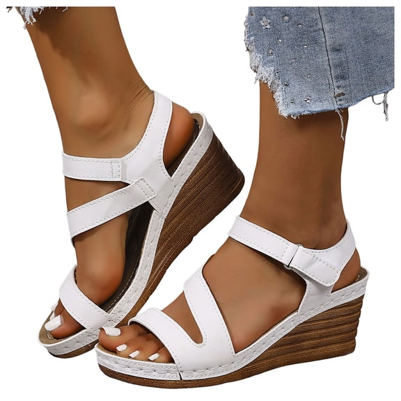 Women Wedge Sandals with Arch Support Open Toe High Top Espadrilles Dress Slide Shoes Comfortable Stylish Vacation Shoe White 8.5