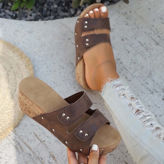 Women Wedge Slippers Comfortable Sandals Orthotic Walking Sandals Orthopedic Arch Support Sandals Brown 8