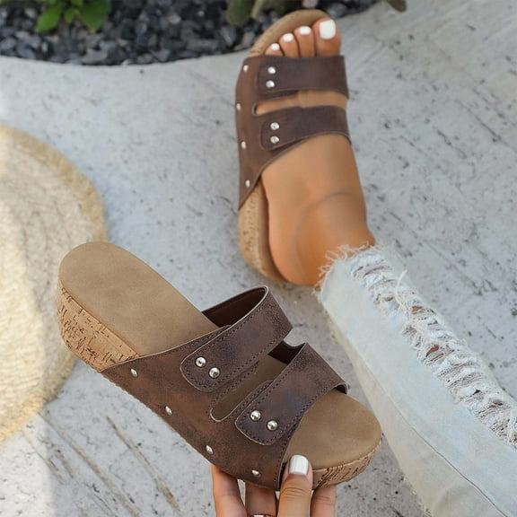 Women Wedge Slippers Comfortable Sandals Orthotic Walking Sandals Orthopedic Arch Support Sandals Brown 8