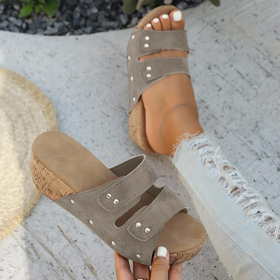 Women Wedge Slippers Comfortable Sandals Orthotic Walking Sandals Orthopedic Arch Support Sandals Khaki 7