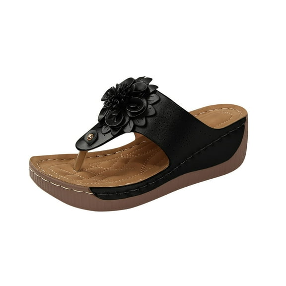 Women Wedges Flower Flip Flops Dressy Sandals Comfortable Summer Shoes Platform Thong Women's Summer Wedge Flip Flops, Dressy Casual Boho Floral Beach Shoes, Orthopedic Sandals for Women