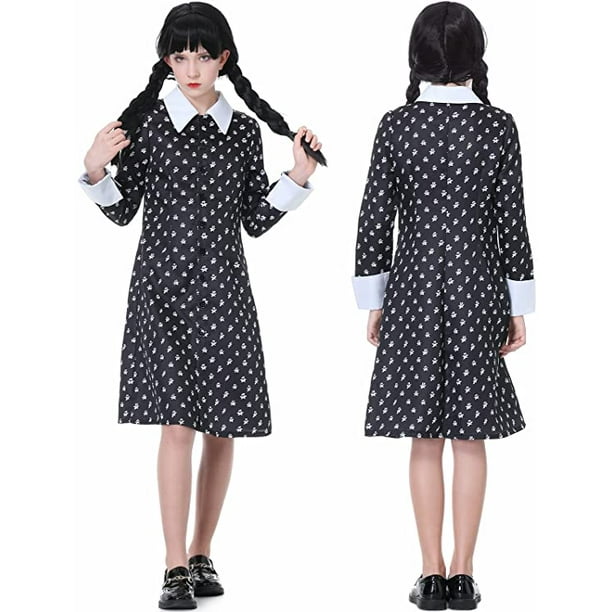 Women Wednesday Addams Cosplay Costume Black Long Sleeve Dress Skirt ...