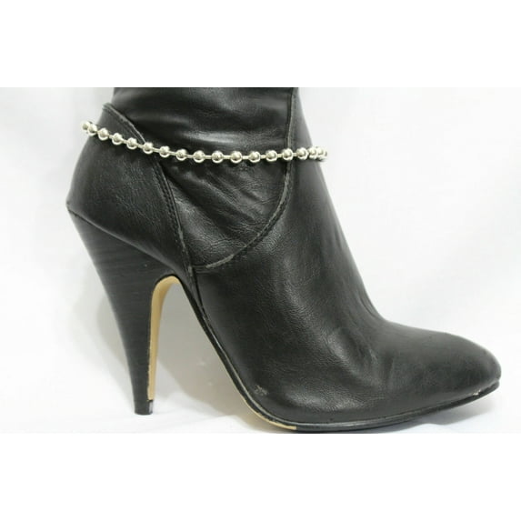 Women Western Boot Bracelet Silver Metal Chain Balls Anklet Shoe Charm