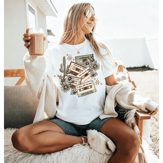 Women Western Cowgirl Concert Tee – Retro Nashville Rodeo Shirt, Vintage Country Music Graphic T-Shirt Women Crew Neck Short Sleeve Tops