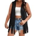 thumbnail image 1 of Women Western Fringe Vest Open Front Faux-Suede Rivets Tassel Jacket Boho Sleeveless Vintage Hippie Cardigan Outwear Black, S, 1 of 7