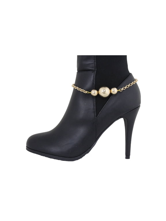 Women Western Gold Metal Boot Chain 3 Ball Bling Shoe Charm