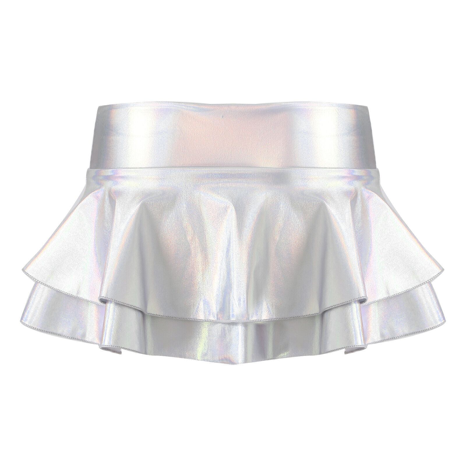 Women Wetlook Skirt Low Rise Double Layered Frilly Mini Skirt Rave