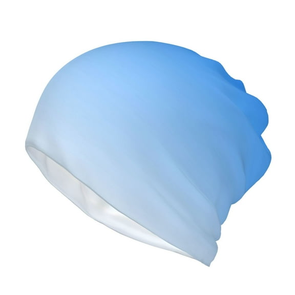 Women White Blue Gradient Slouchy Beanie Hat Stretch Turban Hats Headwear Caps Baggy Skull Sleep Scarf