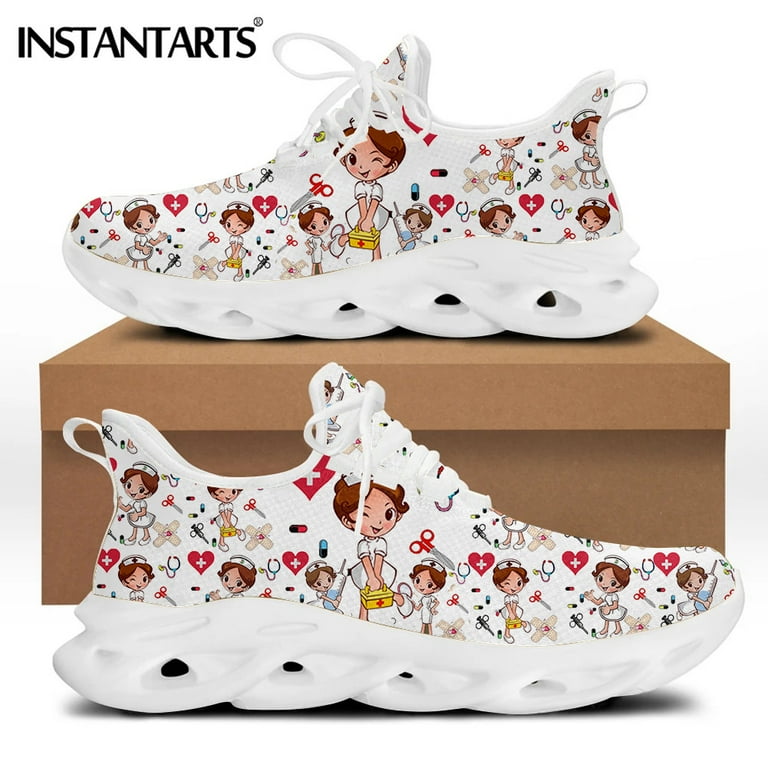 Women White Cartoon Cute Nurse Sneakers Spring Autumn Female Mesh