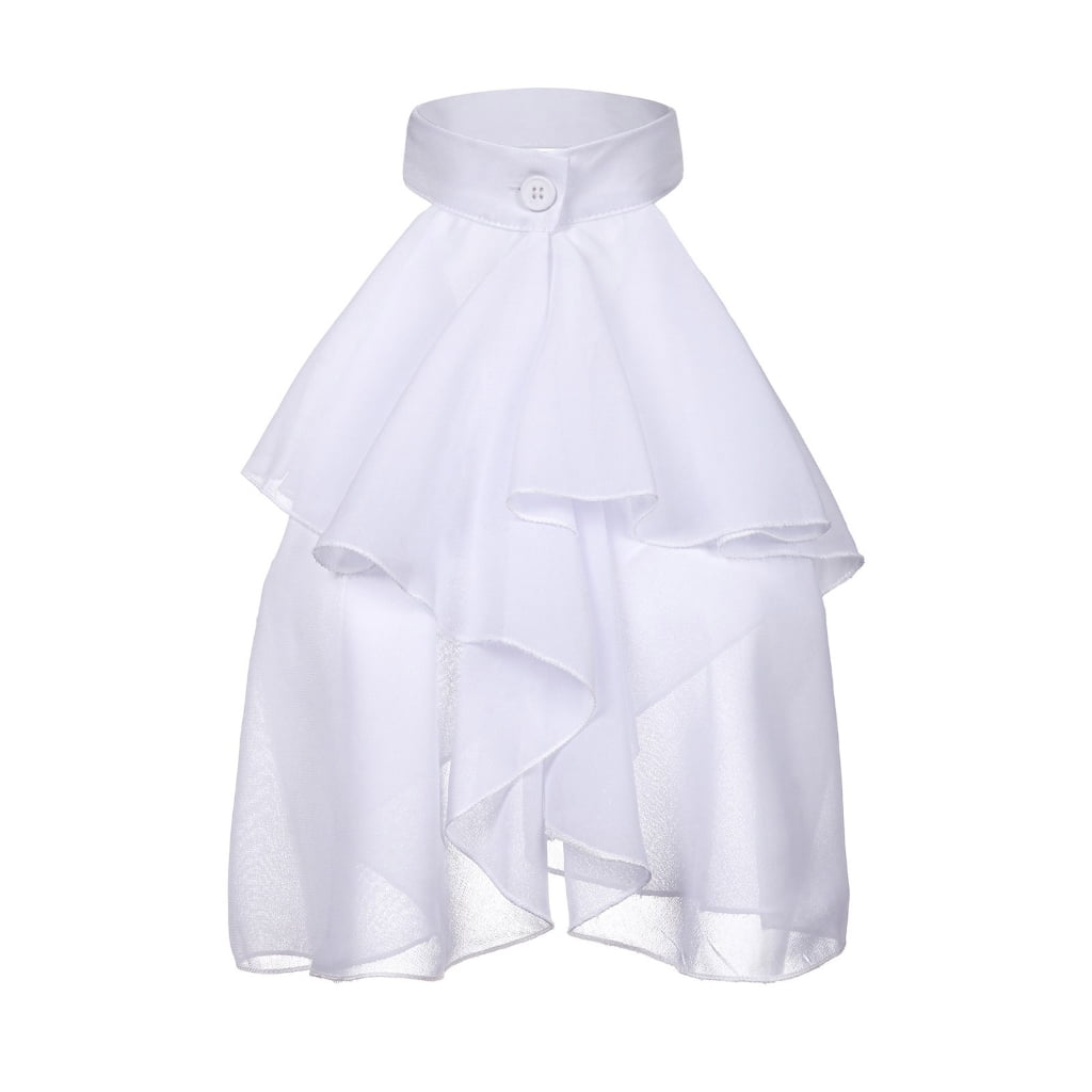 Women White Chiffons Jabot Tie with Ruffled Victorian Colonial Neckwear ...