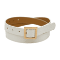 thumbnail image 1 of Women White Faux Leather Skinny Fashion Belt Gold Square Buckle S M, 1 of 14