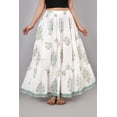 thumbnail image 1 of Women White Floral Block Printed Cotton Maxi Long Skirt with Elastic Waist & Tiered Flowy Fit - XL, 1 of 6