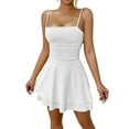 thumbnail image 1 of Women White Graduation Dress Summer Sleeveless Backless Y2k Elegant Formal College Party Flowy Mini Short Dress A Line Fit and Flare Cami Dress White,M, 1 of 4