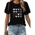 thumbnail image 1 of Women White Patterned Heart Graphic Tee Casual T Shirt Top Mixed Texture Print Soft Short Sleeve Round Neck Black S-5XL, 1 of 5