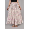 thumbnail image 1 of Women White & Pink Floral Block Printed Maxi Skirt with Elastic Waist, Flowy Casual Summer Skirt - XXL, 1 of 6