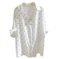 thumbnail image 1 of Women White Point Shirts Spring Autumn Middle-Sleeved Casual Cotton-linen V-neck Shirt, 1 of 6