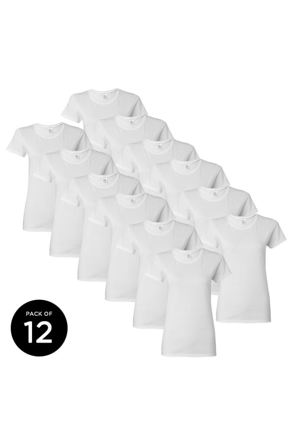 Women White T-Shirts Gildan Short Sleeve Basic Shirts -Pack of 12