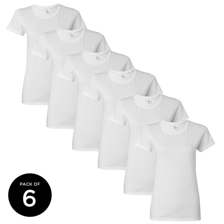 Women White T-Shirts Gildan Short Sleeve Basic Shirts Pack of 6