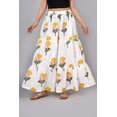thumbnail image 1 of Women White & Yellow Floral Cotton Maxi Skirt | Boho Flow | Elastic Waist | Summer Wear - L, 1 of 6