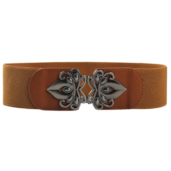 Sonceds Women Wide Belt Fashion Elastic Stretch Buckle Waistband Dress Vintage Slim Hollow out Decor