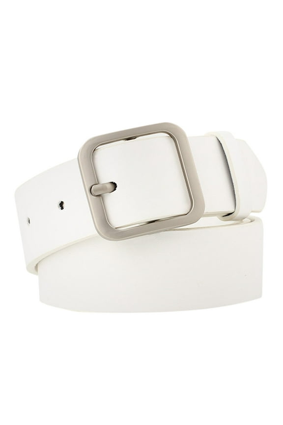 Women Wide Belt Thick Leather Belt with Big Gold Buckle Fahion Women Chunky Belt White