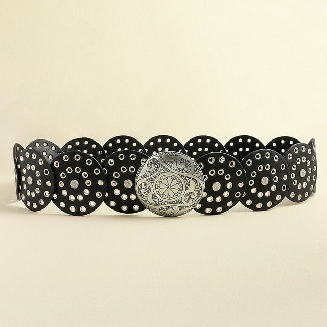 Cintura Larga Donna In Pelle PU Con Fibbia Western Boho - Regolabile - Foto 4