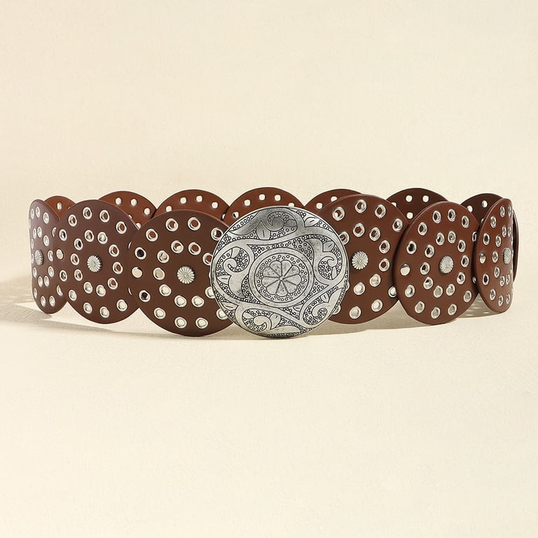 Wide PU Leather Western Belt with Concho Buckle Boho Plus Size Cowgirl Boho Belt for Women, Western Cowboy Belts  main image 4