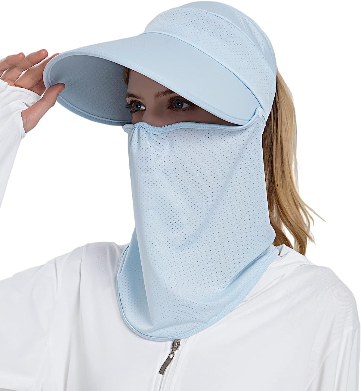Women Wide Brim Face Mask Sun Hat Detachable Neck Face Flap