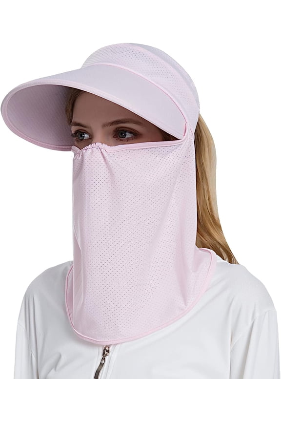 Women Wide Brim Face Mask Sun Hat Detachable Neck Face Flap Ponytail UV Protection Visor Hat Garden Fishing Hiking