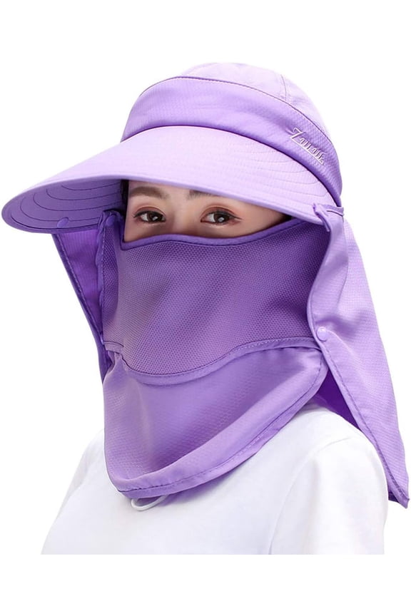 Women Wide Brim Face Mask Sun Hat Detachable Neck Face Flap Ponytail UV Protection Visor Hat Garden Fishing Hiking