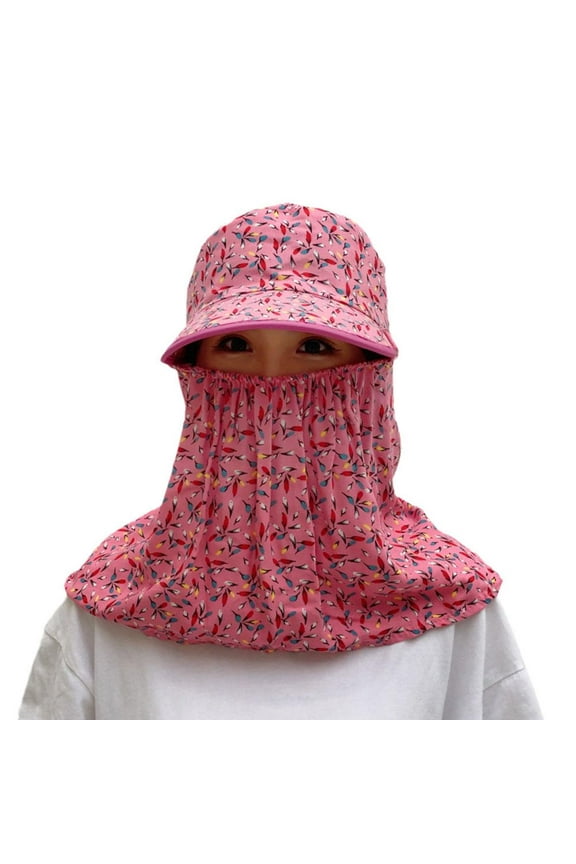 Women Wide Brim Face Mask Sun Hat Detachable Neck Face Flap Ponytail UV Protection Visor Hat Garden Fishing Hiking