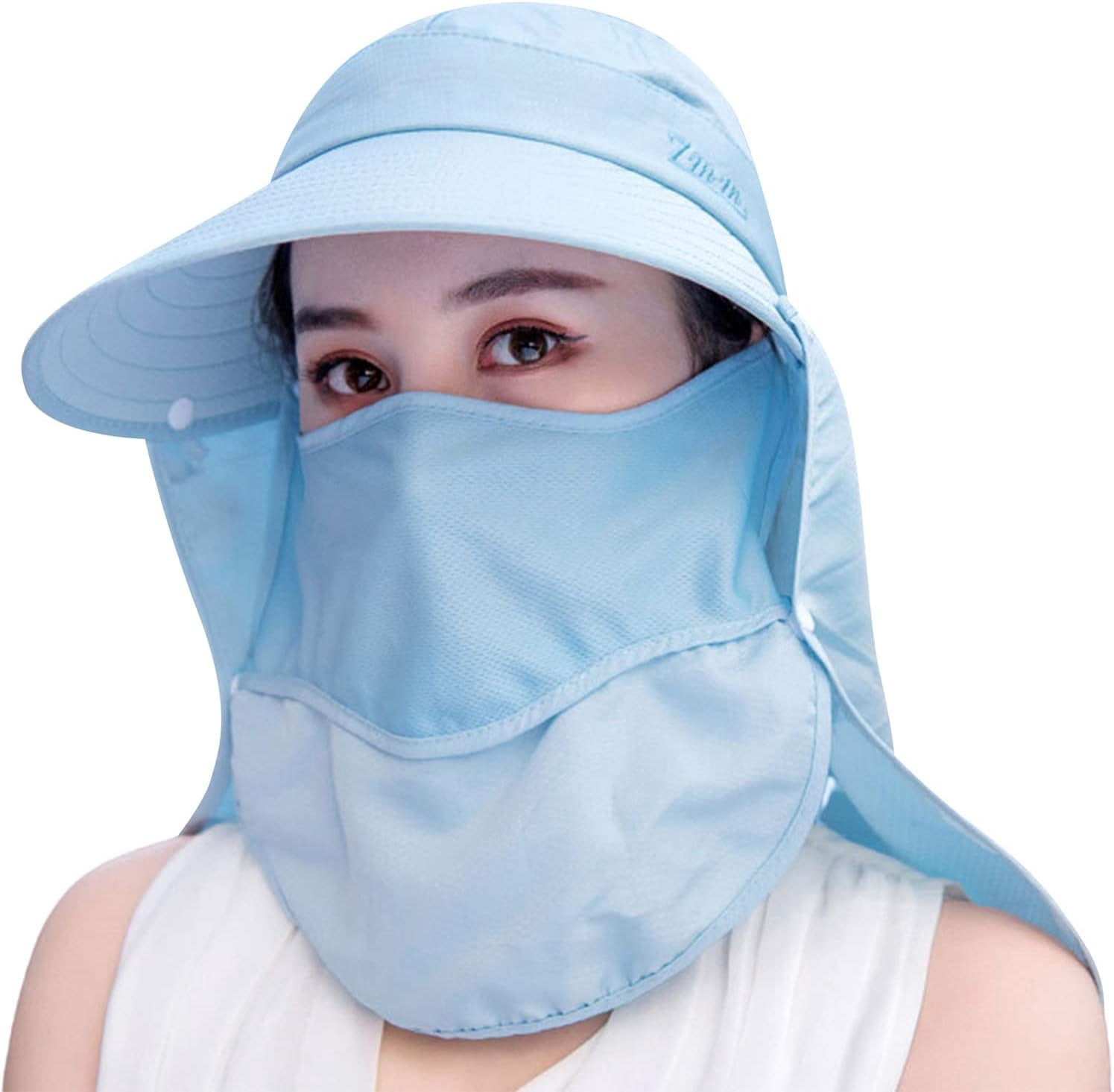 Wide Brim Sun Hat Visor Detachable Face Neck Cover UPF 50+ Ponytail Friendly Women Wide Brim Face Mask Sun Hat Detachable Neck Face Flap  main image 2