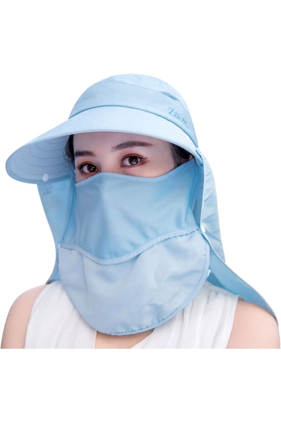 Women Wide Brim Face Mask Sun Hat Detachable Neck Face Flap Ponytail UV Protection Visor Hat Garden Fishing Hiking