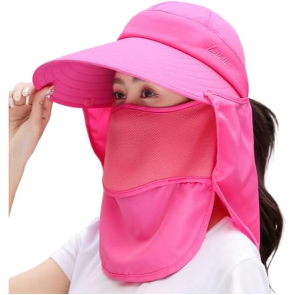 Women Wide Brim Foldable Sun Hat Foldable Fishing Hats Sun Protection Caps with Face Mask Neck Flap Visor Hat Garden
