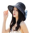 thumbnail image 1 of Women Wide Brim Hat Hollow Breathable Summer Bucket Hat Retro Organza Lace Lady’s Sun Cap for Travel, 1 of 8