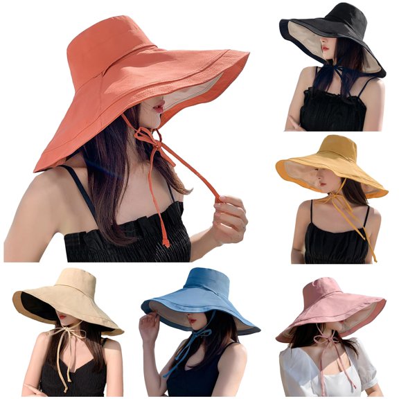 Women Wide Brim Soft Reversible Beach Hat Breathable Sun Hat Fedora One Size